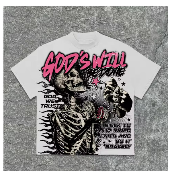 Gods Will Skull 3D Graphic T-Shirt Y2K Oversized Streetwear Tee Unisex gallery