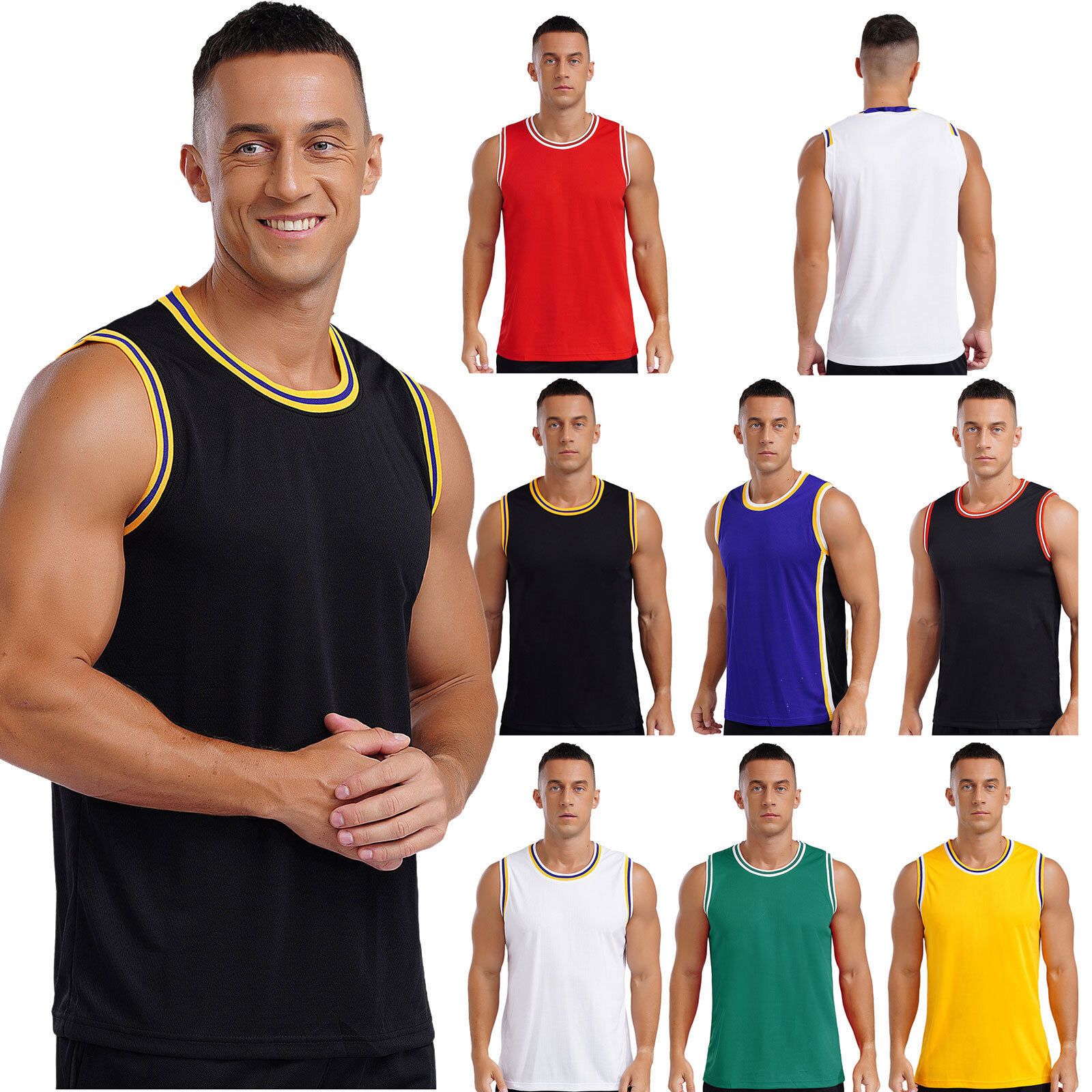 Mens Jersey Breathable Top Outdoor Vest Athletic Tank Round Neck T-shirt Gym gallery