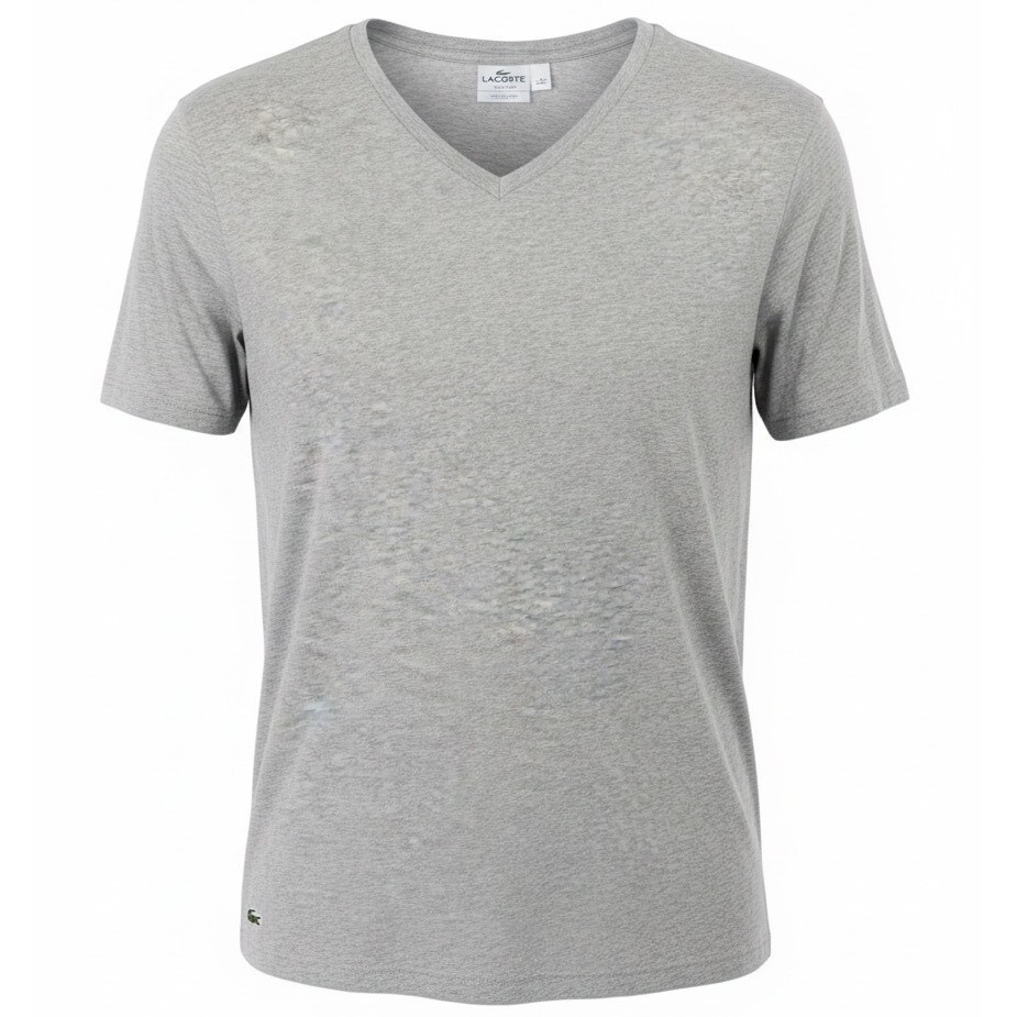 Lacoste Mens XXL Grey V-Neck Supima Cotton Underwear T-Shirt Logo Patch (O7)