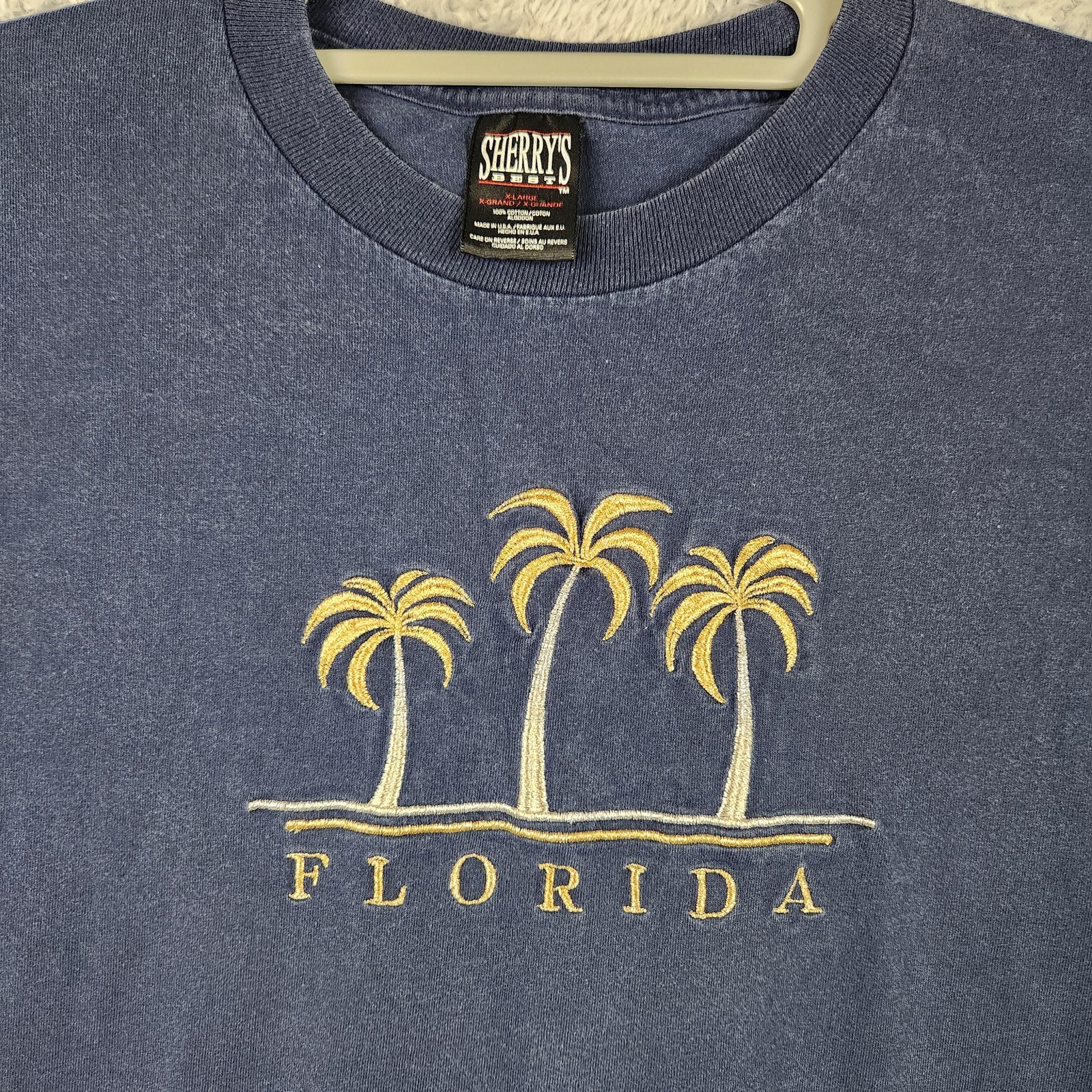 Vintage Florida Shirt Mens XL Blue Palm Trees Embroidered Graphic USA 90s Beach