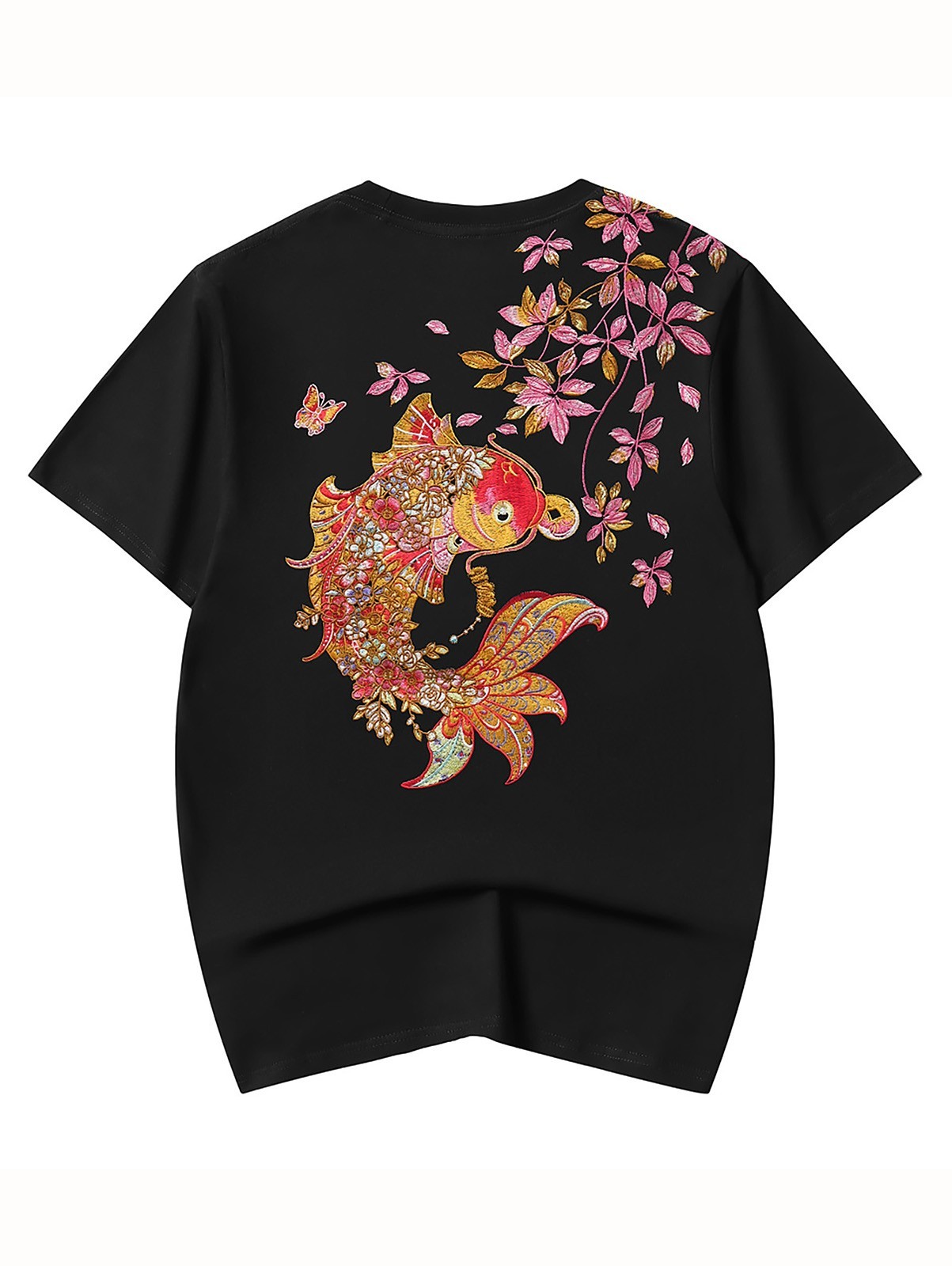 Niepce Men's Floral Koi Fish Embroidery Tee Japanese Streetwear T-Shirt gallery