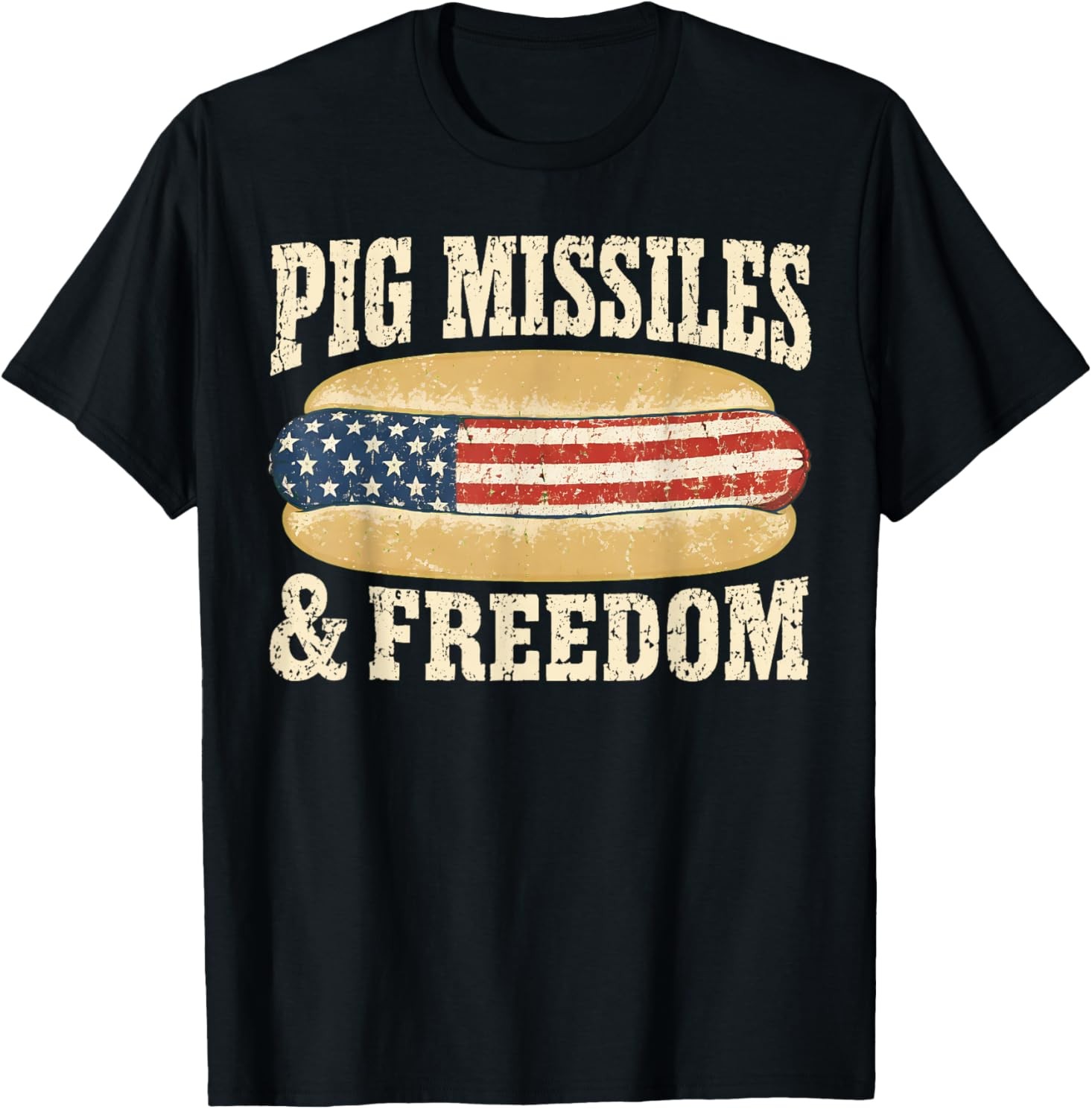 Pig Missiles and Freedom 4th of July Patriotic Hotdog T-Shirt gallery