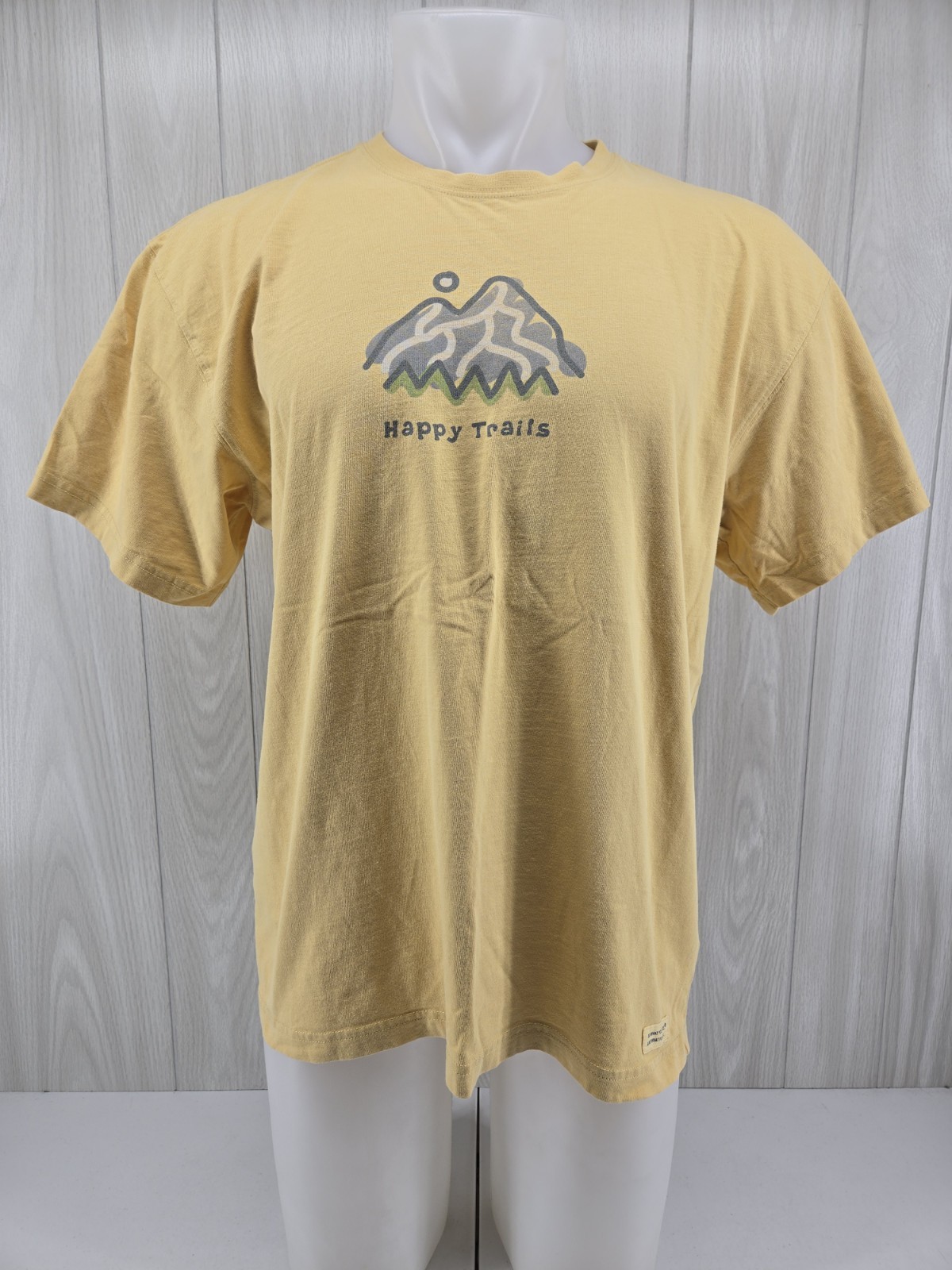 Life Is Good Shirt Mens Large Yellow Classic Fit Happy Trails Hiking Tee Outdoor
