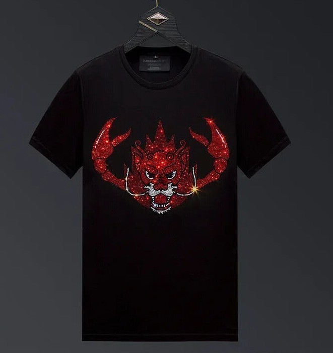 New Men Luxury Scorpion Rhinestones Fashion Black T-Shirt High Quality gallery