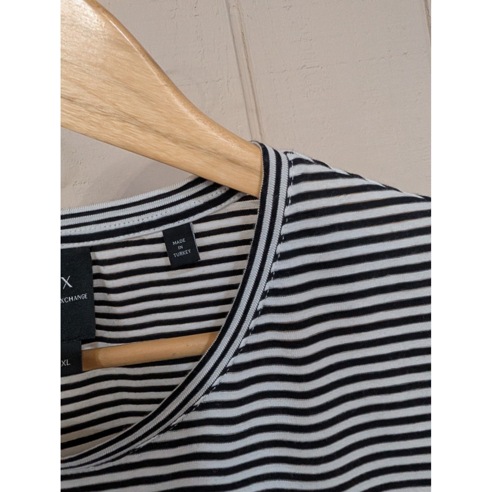 Armani Exchange Mens XL Striped Logo T-Shirt Black White Red AX Short Sleeve Tee gallery