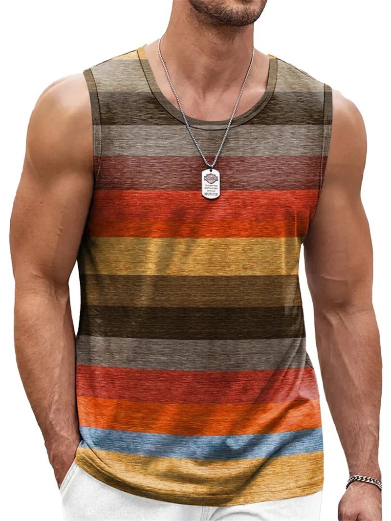 Retro Striped 3D Graphic Tank Top for Men – Sleeveless Quick-Dry Summer Vest gallery