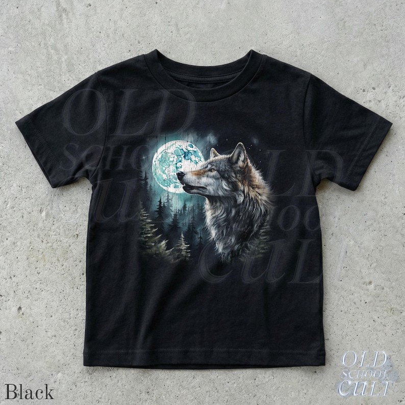 Wolf Moon Vintage 90s Kids Graphic T-Shirt Youth Wolves Forest Tee gallery