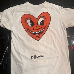 Keith Haring Men’s L White Graphic Heart Crew Neck Short Sleeve Cotton Tee