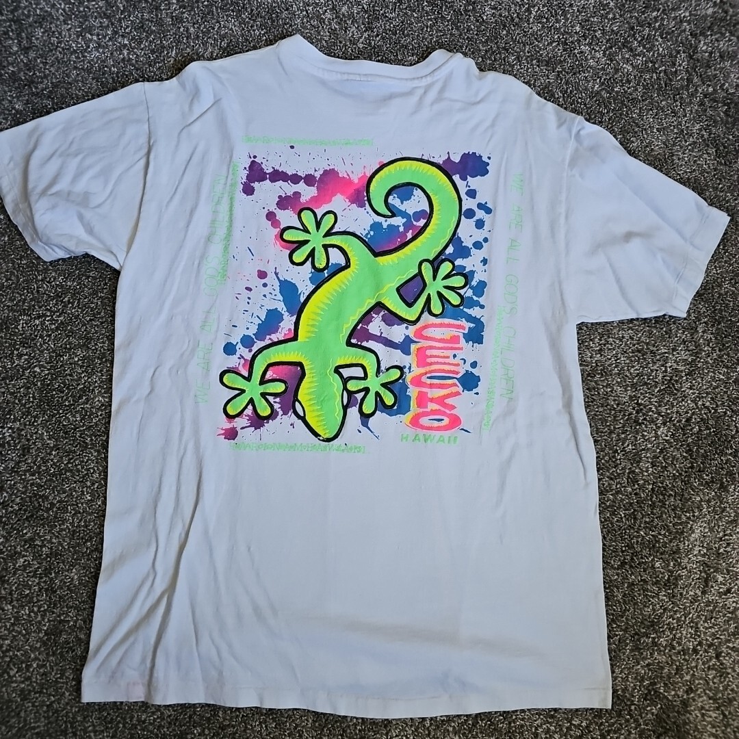 Gecko Hawaii Neon Color Size Large Single Stitch White Destination Short Sleeve gallery