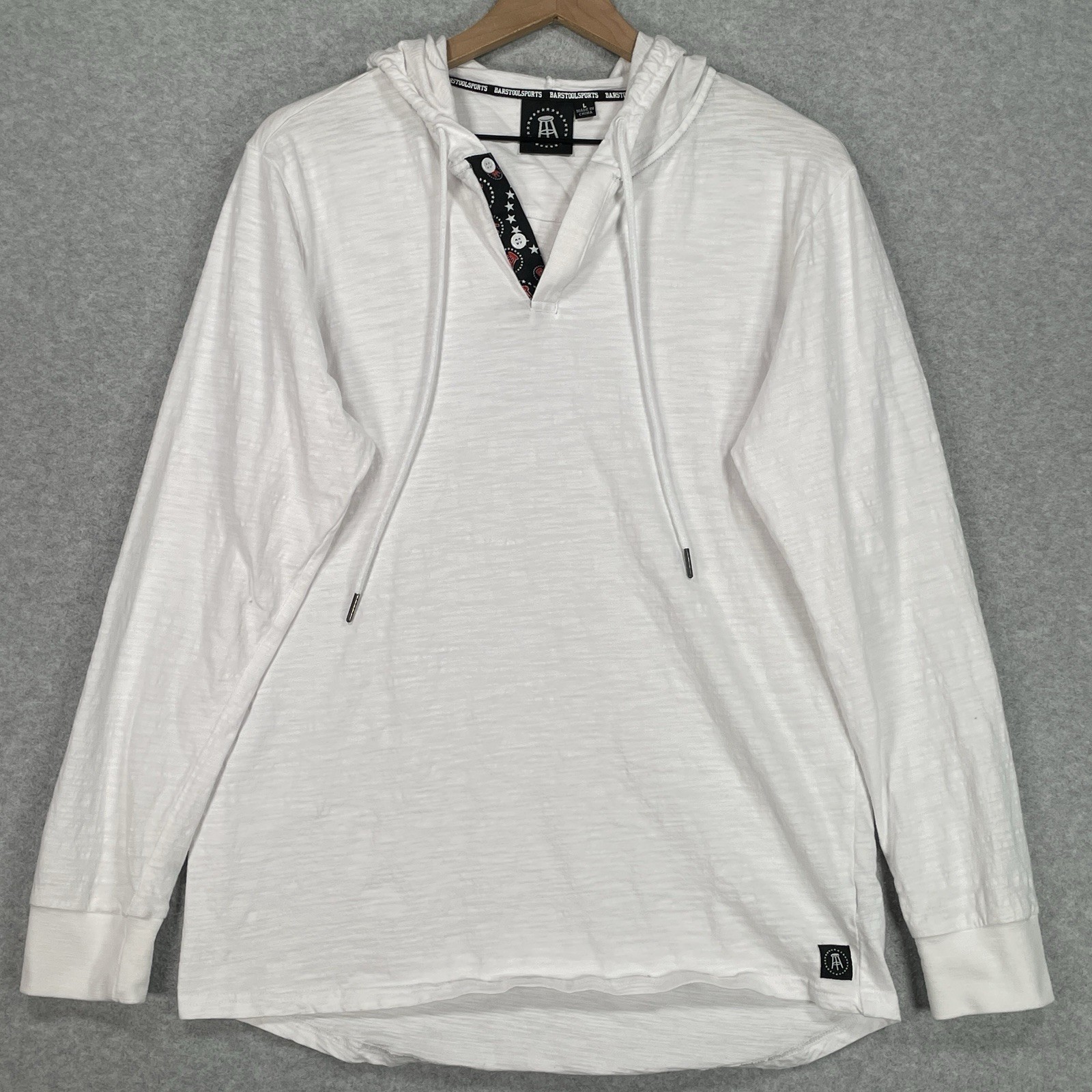 Barstool Sports Henley Shirt L White Lightweight Hooded Long Sleeve Pullover gallery