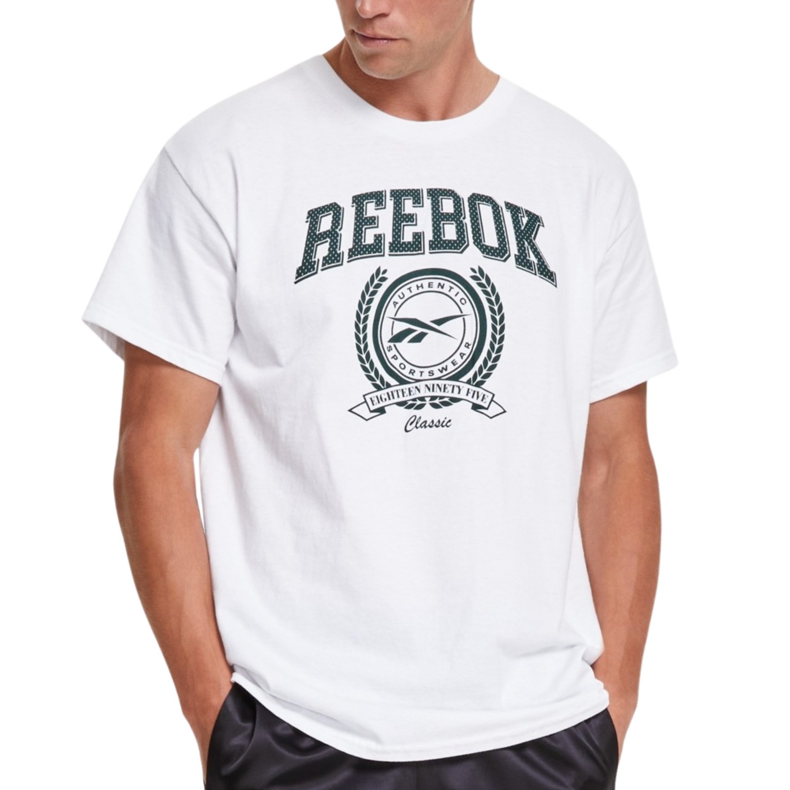 REEBOK Vintage Logo T-Shirt sz L Large White Green gallery