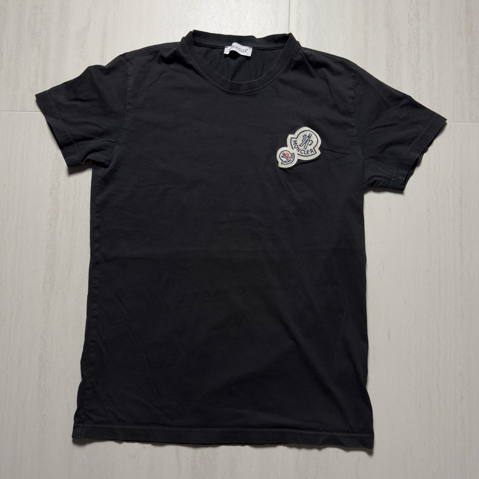 Moncler Maglia T-Shirt Double Big Logo Cut Size Tag Measures 19x26 Faded Large gallery