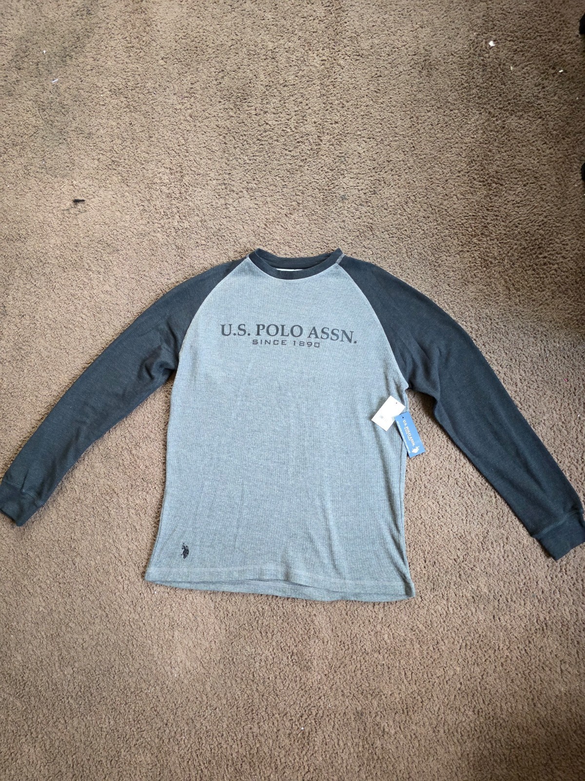 U.S. Polo Assn Mens Large Thermal Shirt Gray Black Raglan Long Sleeve NWT gallery