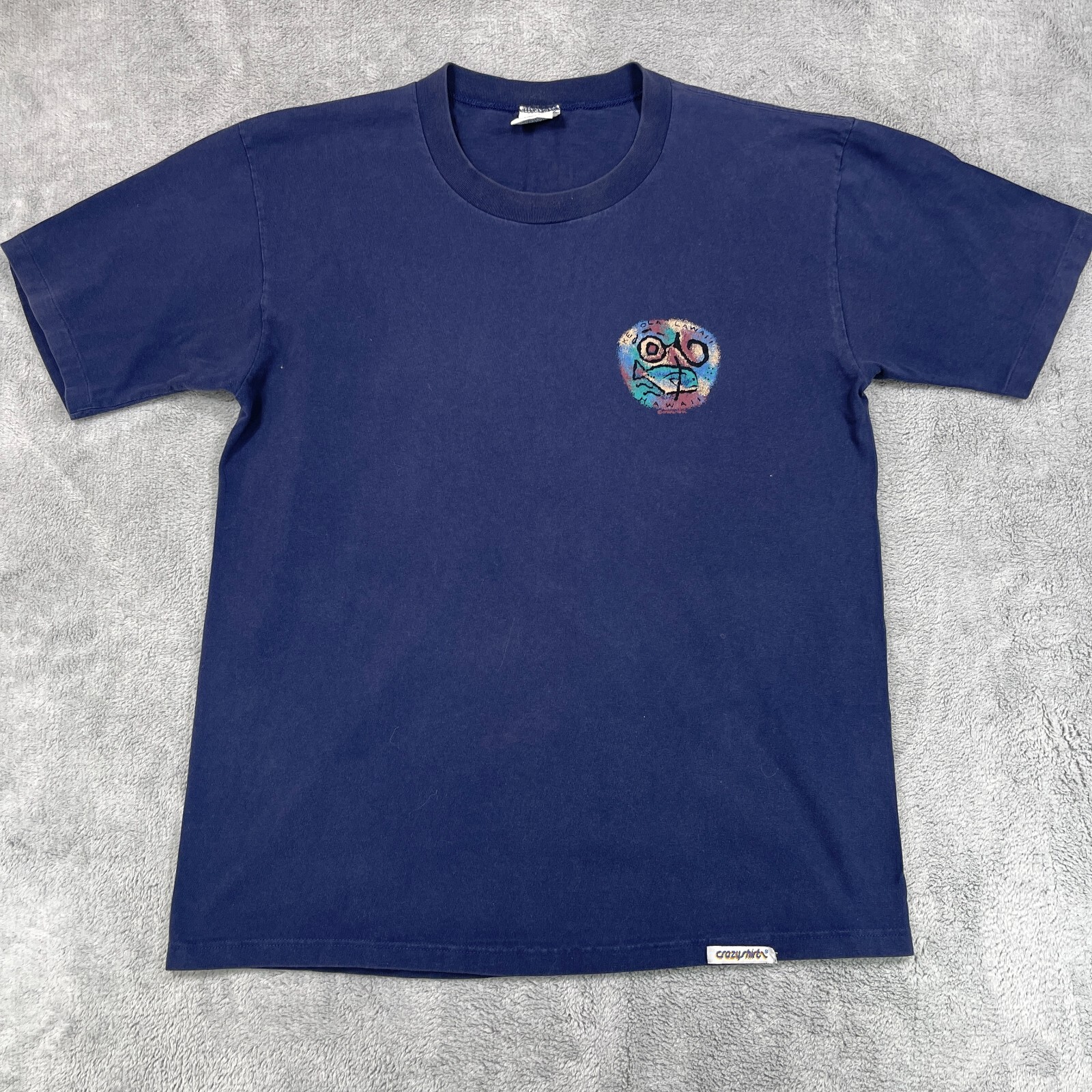 Vtg Crazy Hawaii T-Shirt Mens L Navy Fisherman Lives Forever Graphic Crew Neck