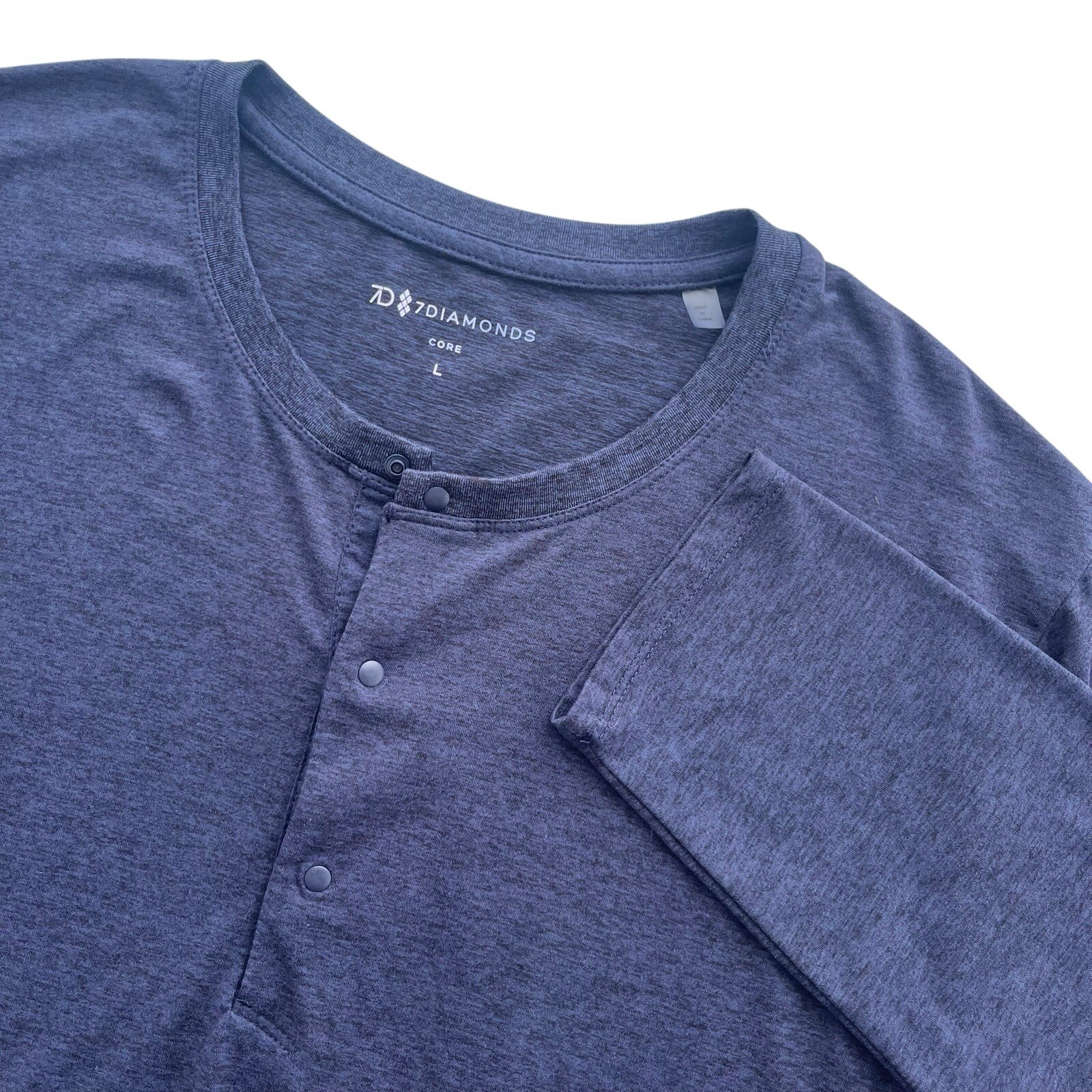 7 Diamonds Men L Blue Heather Core Henley Performance Long Sleeve Athletic Shirt gallery