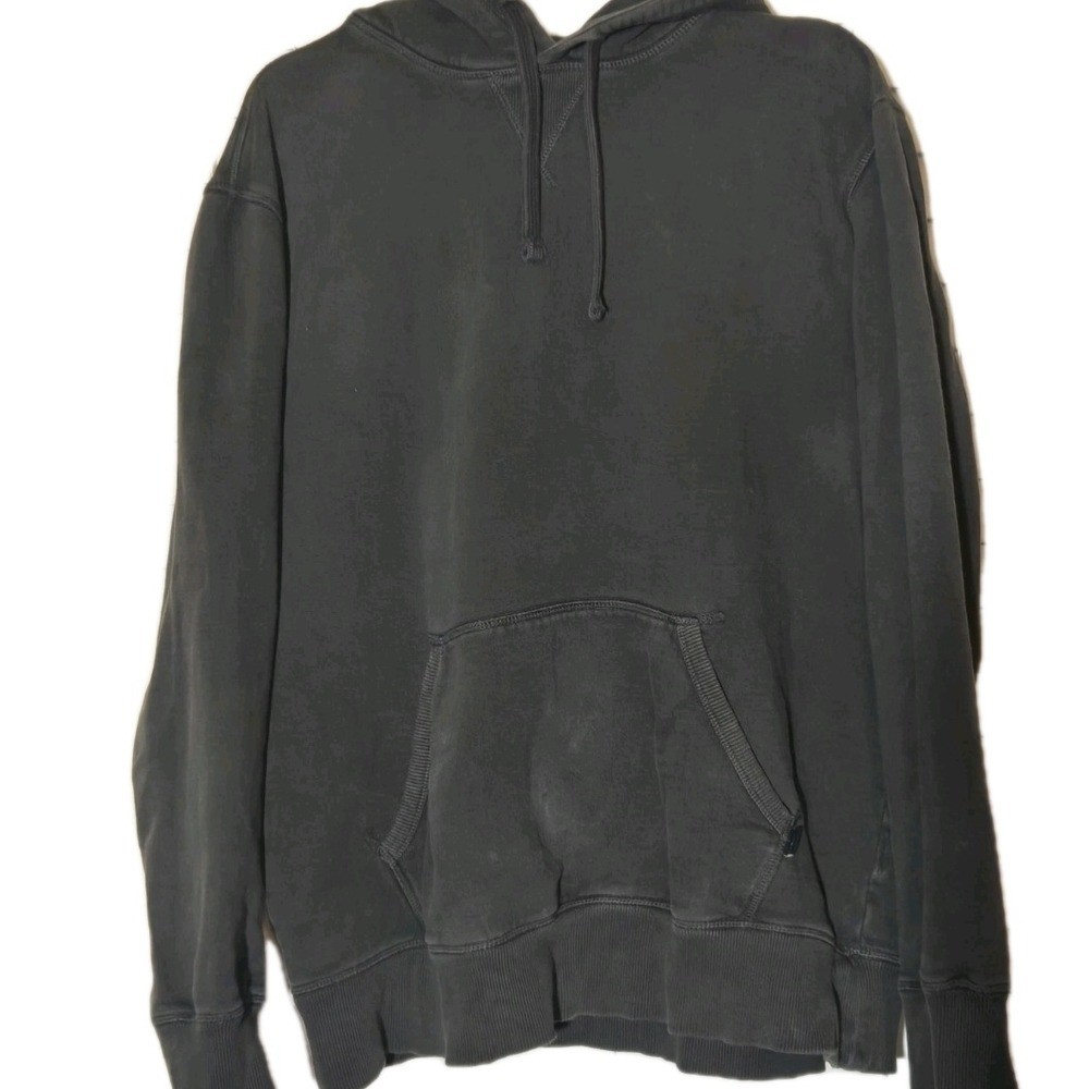 MEN’S HOODIE SWEATSHIRT Lucky Brand Gray Pullover Kangaroo Pocket Sz L Flag
