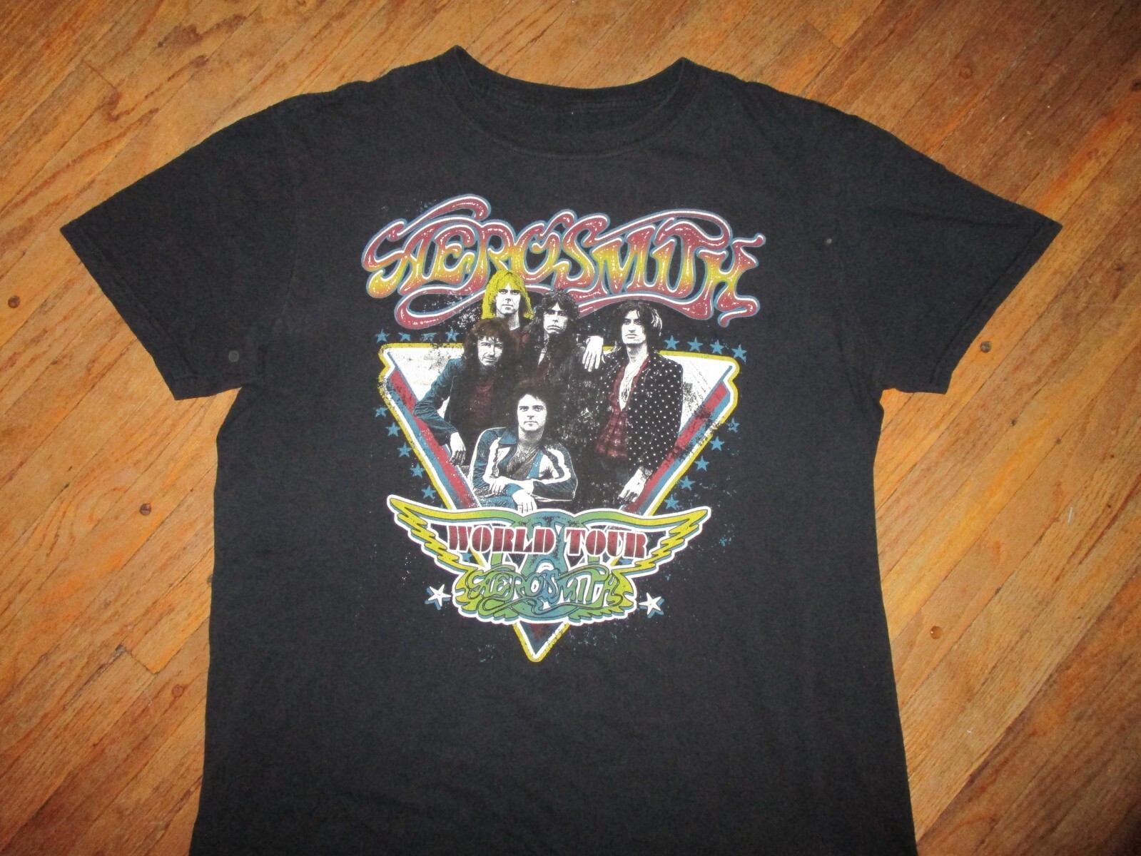Retro AEROSMITH WORLD TOUR T SHIRT Dream On 70s Rock Concert Steven Tyler LARGE