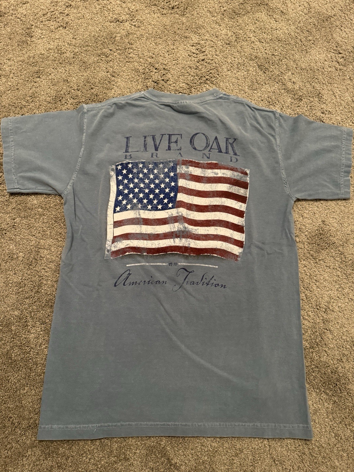 Live Oak Brand Comfort Colors American Flag T-Shirt Size Small Blue Excellent gallery