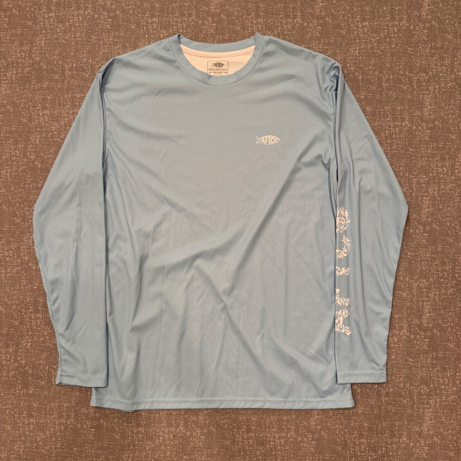 AFTCO Mens Blue Long Sleeve Fishing Performance Shirt Medium Graphic Logo Tee