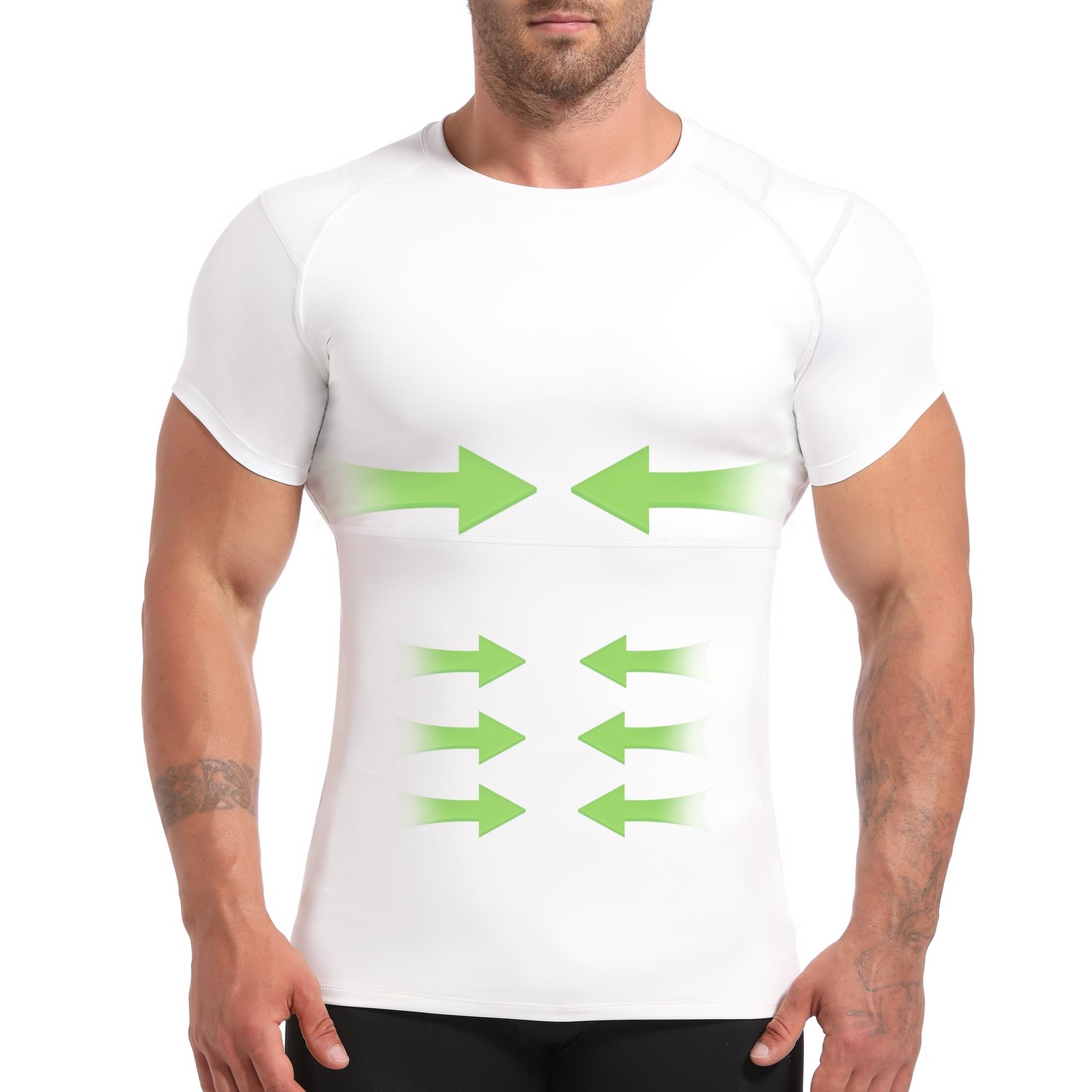 4D Mens Compression Shirt Short Sleeve, Slimming Body Shaper Vest, Gynecomast…