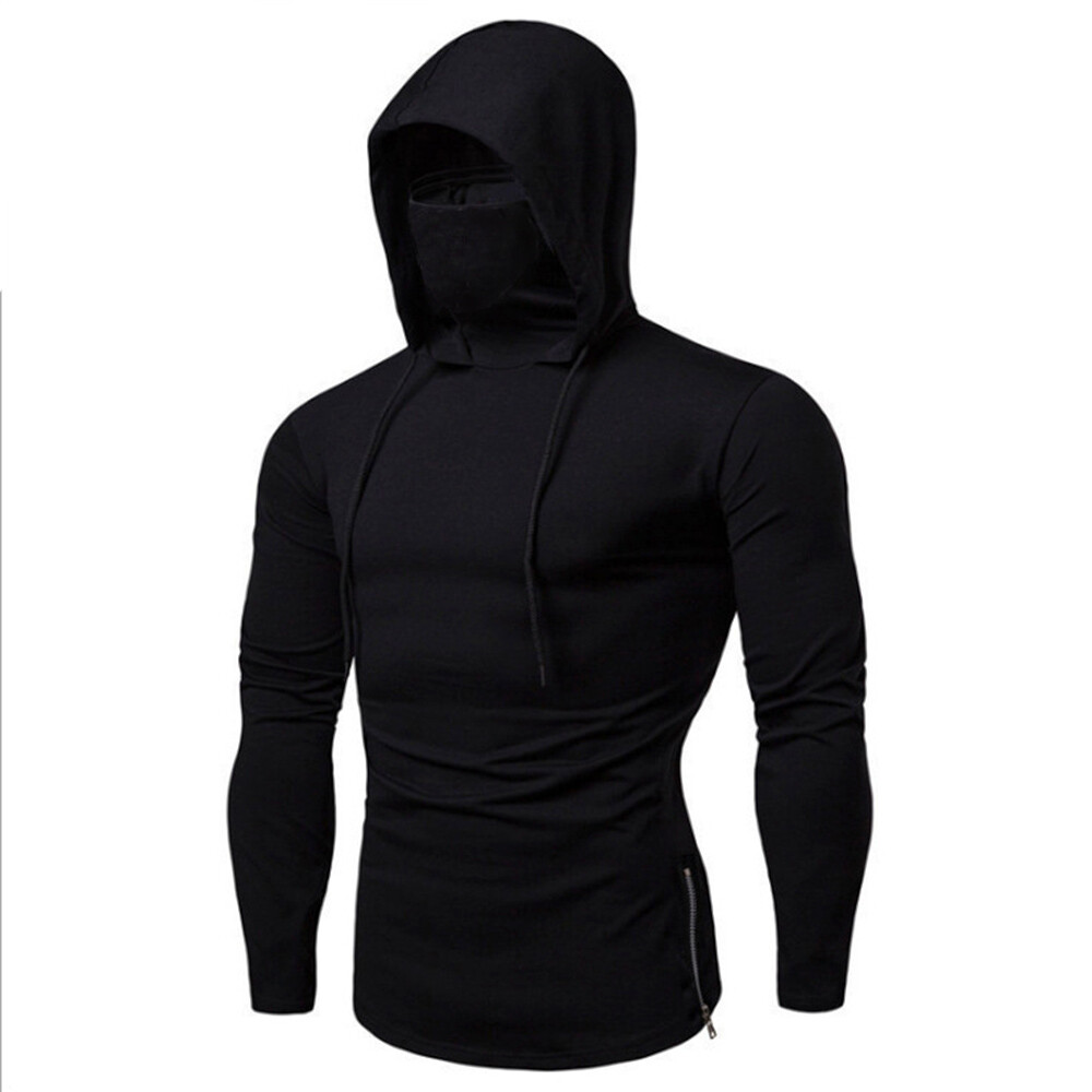 Mens Long Sleeve Hooded T-shirt Fitness Gym High Neck Stretch Shirt Hoodie gallery