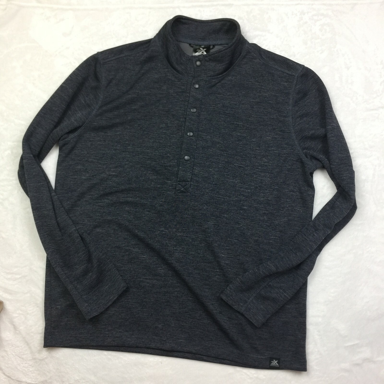 ZEROXPOSUR Men’s Henley Long Sleeve T-Shirt Top Sz L/G Dark Gray Ribbed Knit A7