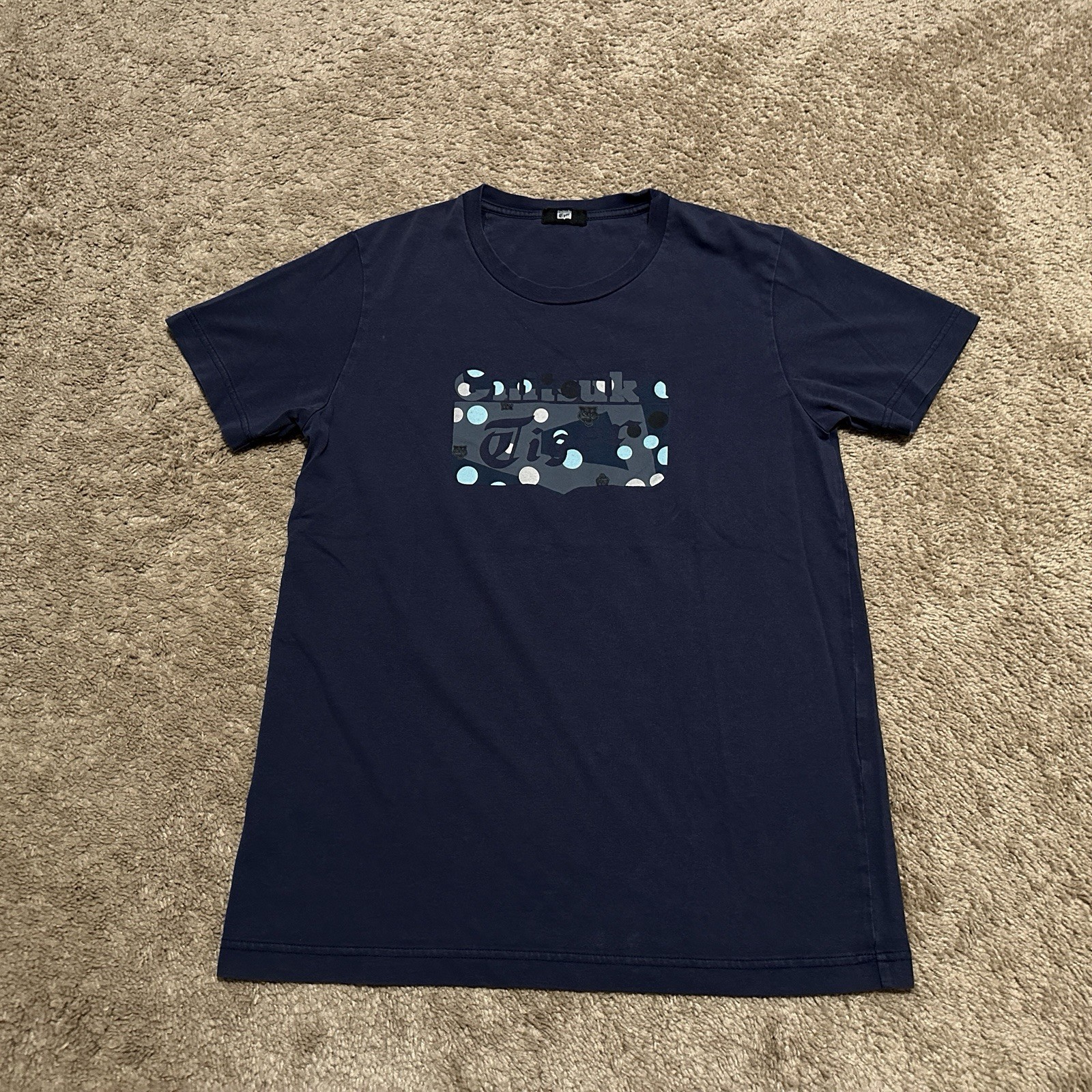 Onitsuka Tiger Shirt Mens Small Designer Preppy Graphic Print Short Sleeve Blue