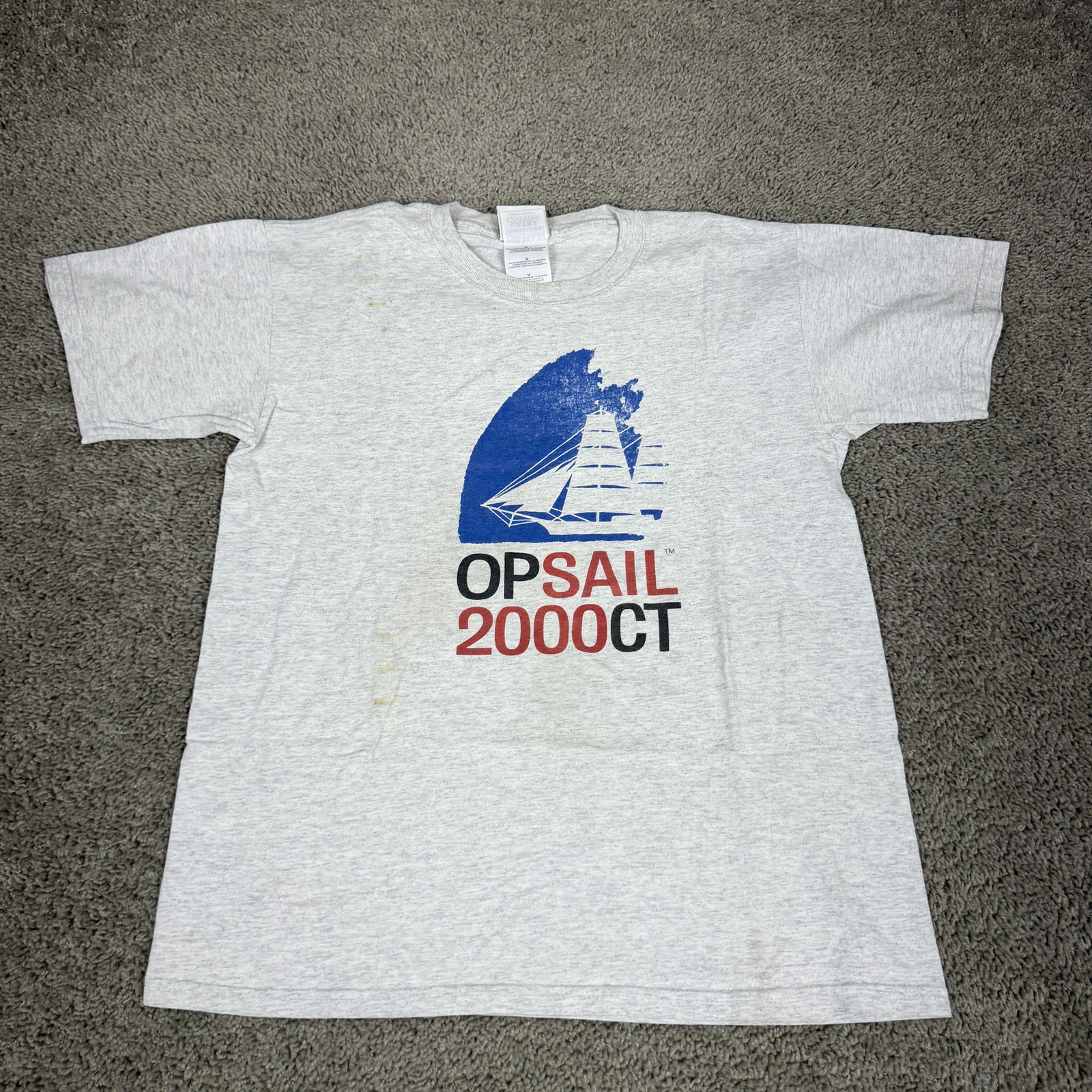 Vintage USTA OPSAIL 2000CT Shirt Mens Medium Gray Tall Ship Sailing Graphic Tee