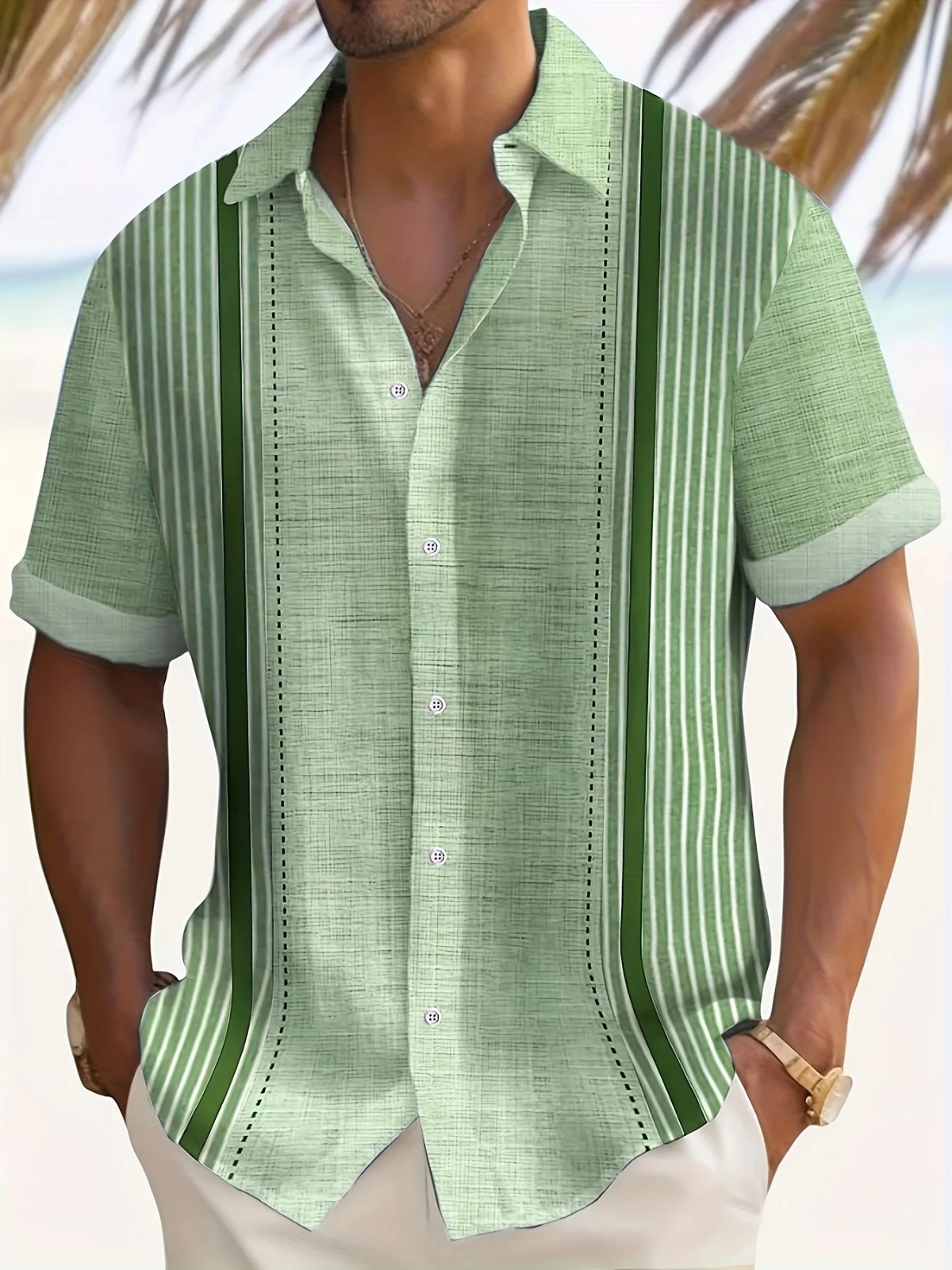 Men's Casual Short Sleeve Guayabera Cuban Beach Wedding Button-Up Dress Shirt gallery