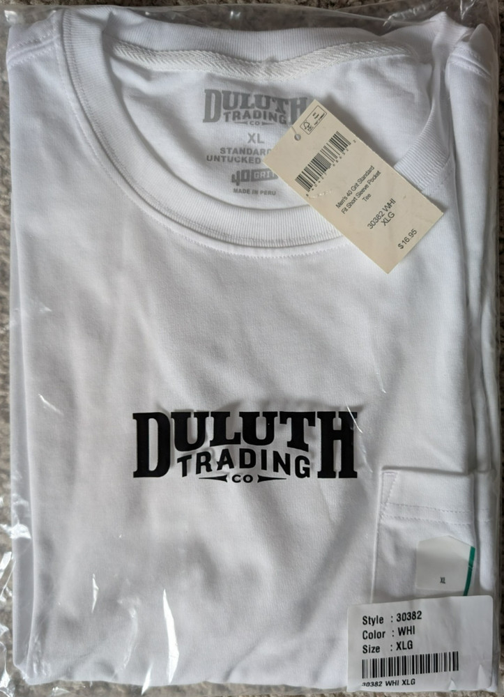 Duluth Trading Mens 40 Grit SS Tee w/ Pocket Size XL White