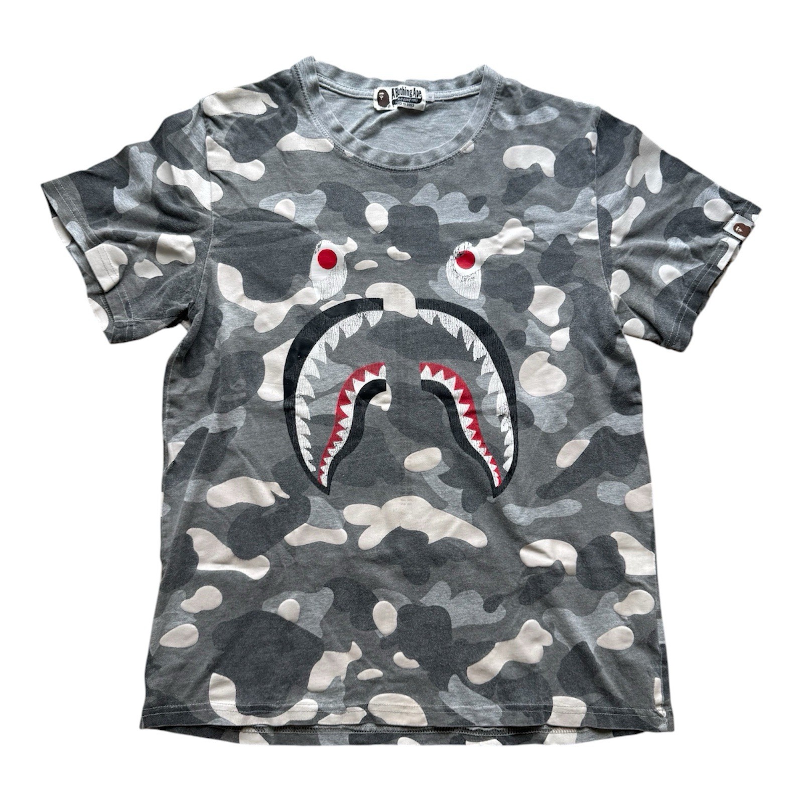 A Bathing Ape BAPE Men’s Gray Camo Shark Graphic T-shirt gallery