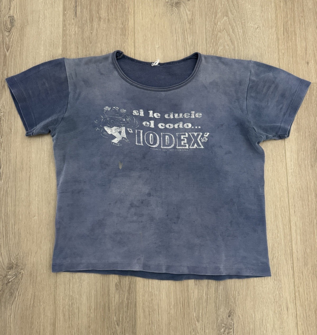 vintage 40s Sunfaded Blue Iodex Graphic Baby Cropped Tee S-M 50s Shirt gallery