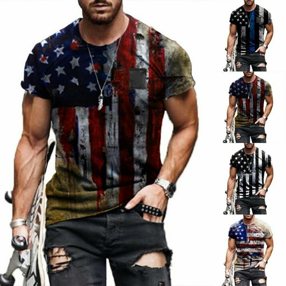 USA Distressed police Flag Men T Shirt Gym Workout patriotic tee eagle skull gallery