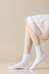 6 Pairs White Ruffle Ankle Socks for Women Girls Lettuce Edge Frilly Socks