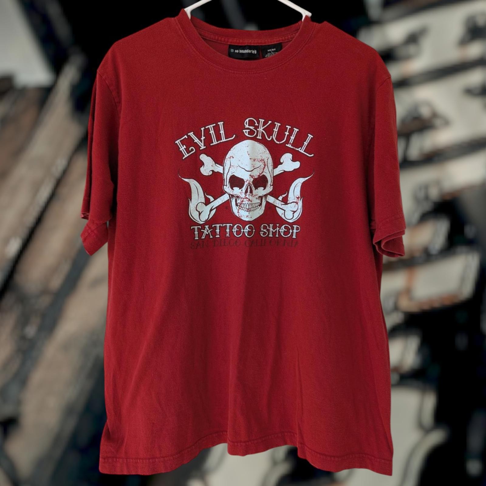 VTG Y2K No Boundaries Evil Skull Tattoo Tee L San Diego Cyber Grunge Skater Punk gallery