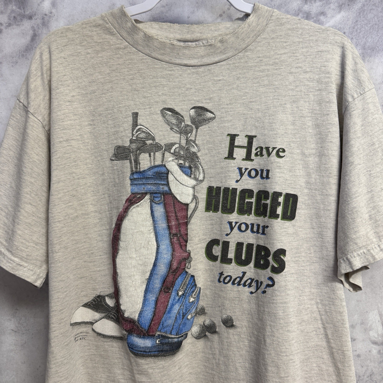 Vintage 90s Tultex Golf Shirt XL Grey Have You Hugged Your Clubs Today Tee gallery