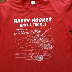 Vintage Stedman Happy Hooker Bait & Tackle Shirt Mens Large Red Fishing 80s