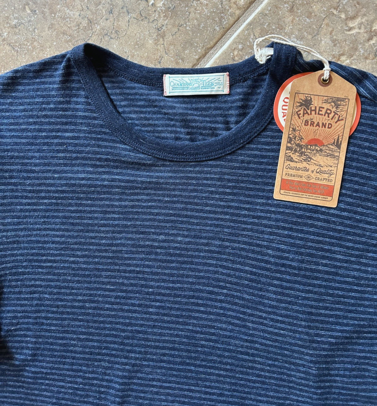 Faherty Vintage Chambray Tee T Shirt Men's XL Navy Cove Striped $78 NWT gallery