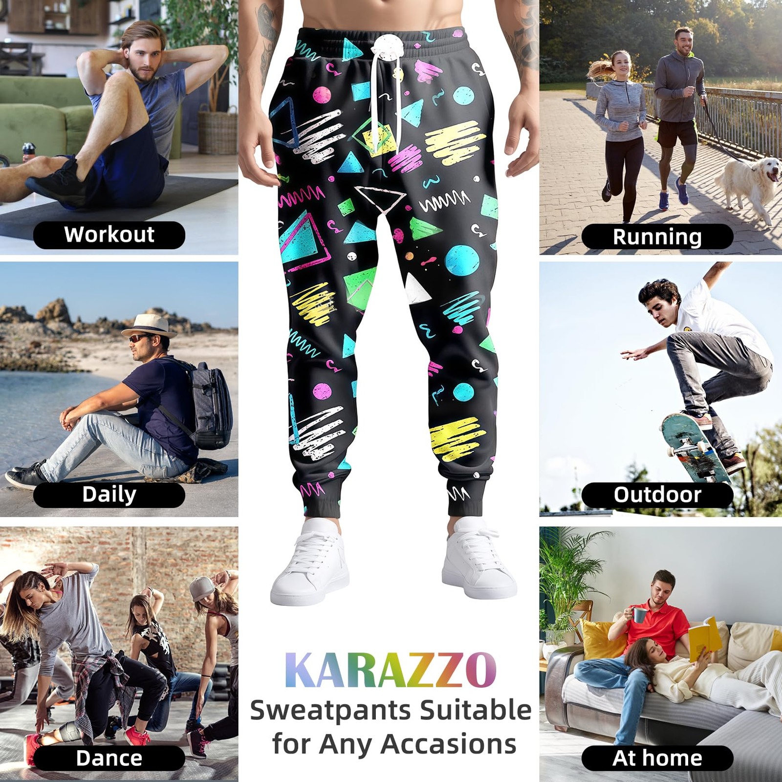 80s 90s Mens Joggers Pants Sports Funny Workout Running Printed Retro Sweatpa... gallery