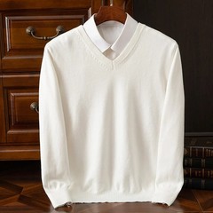 Autumn Winter Basic Merino Wool V-ne Sweater Men’s Fashionable Casual Business