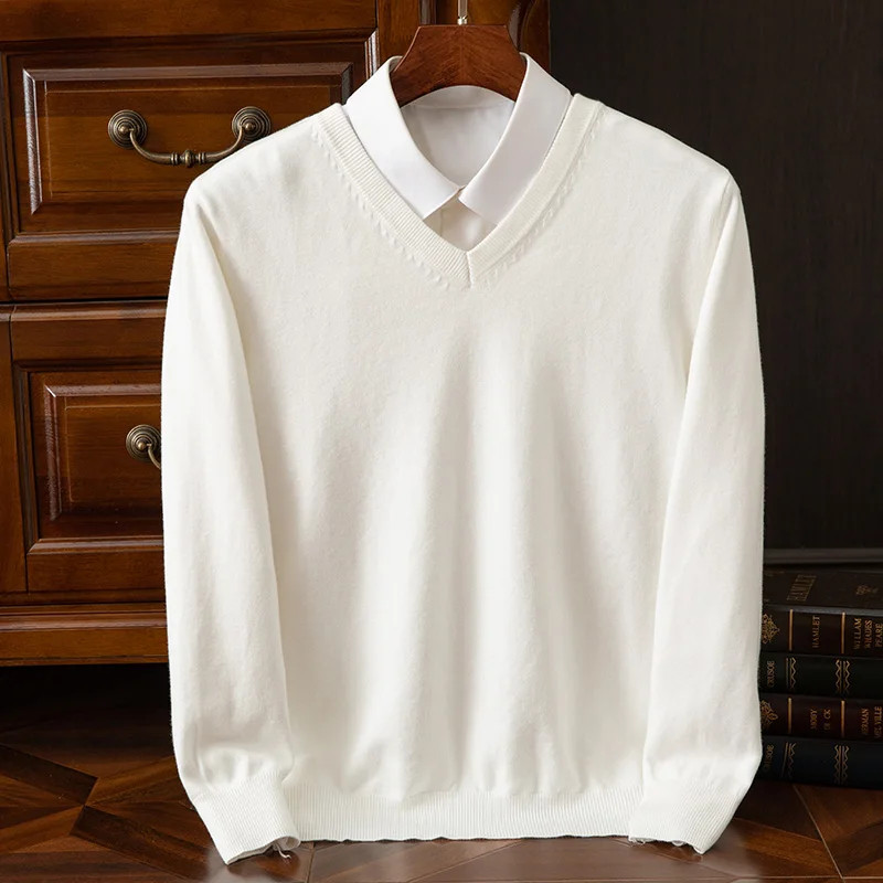 Autumn Winter Basic Merino Wool V-ne Sweater Men's Fashionable Casual Business gallery