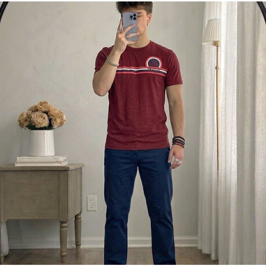 Go Dry Athletic Tee Red Striped Graphic Men's Small Performance Shirt gallery