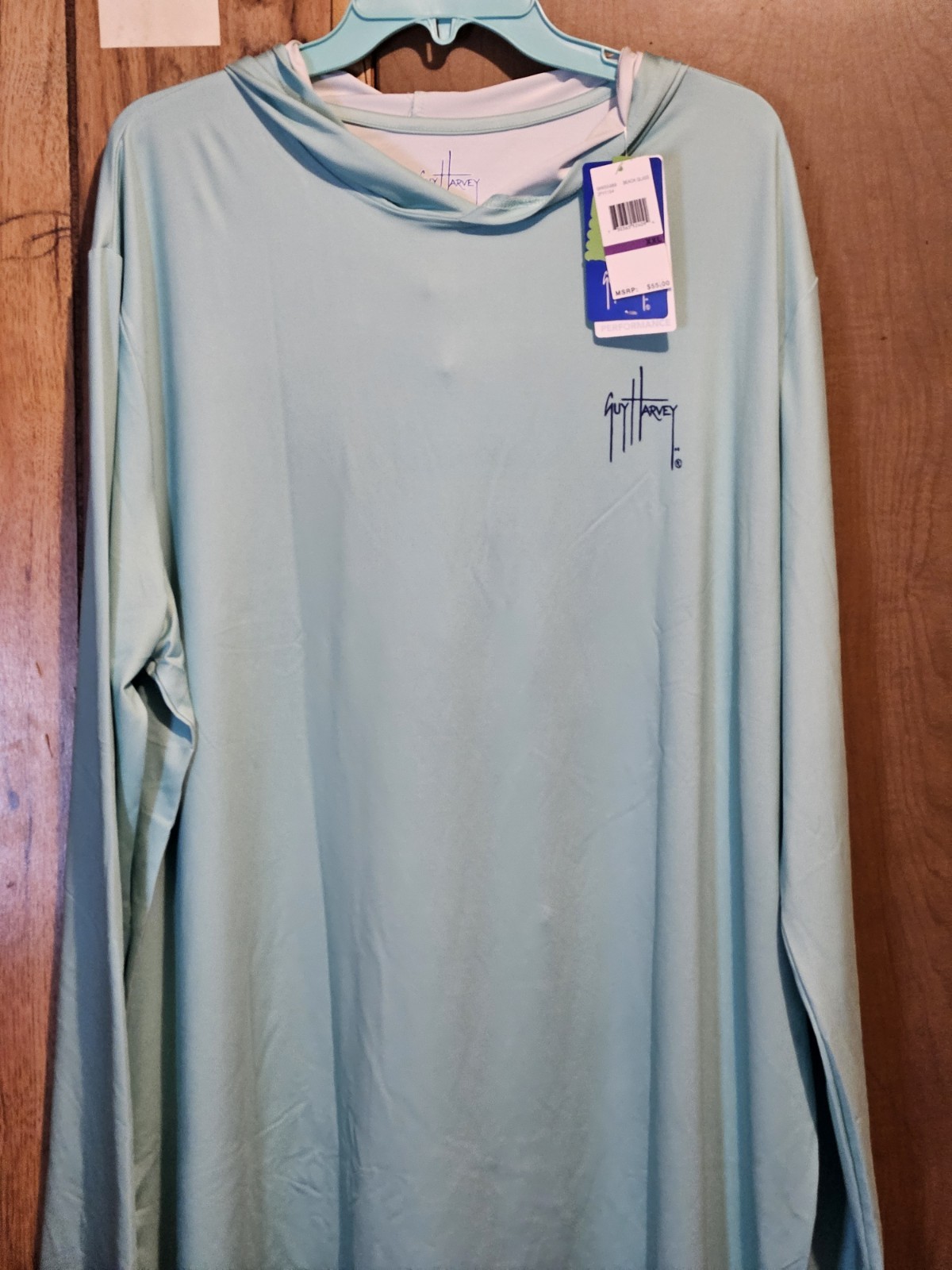 Guy Harvey Long Sleeve Hooded T Shirt, Beach Glass, XXL Men's gallery