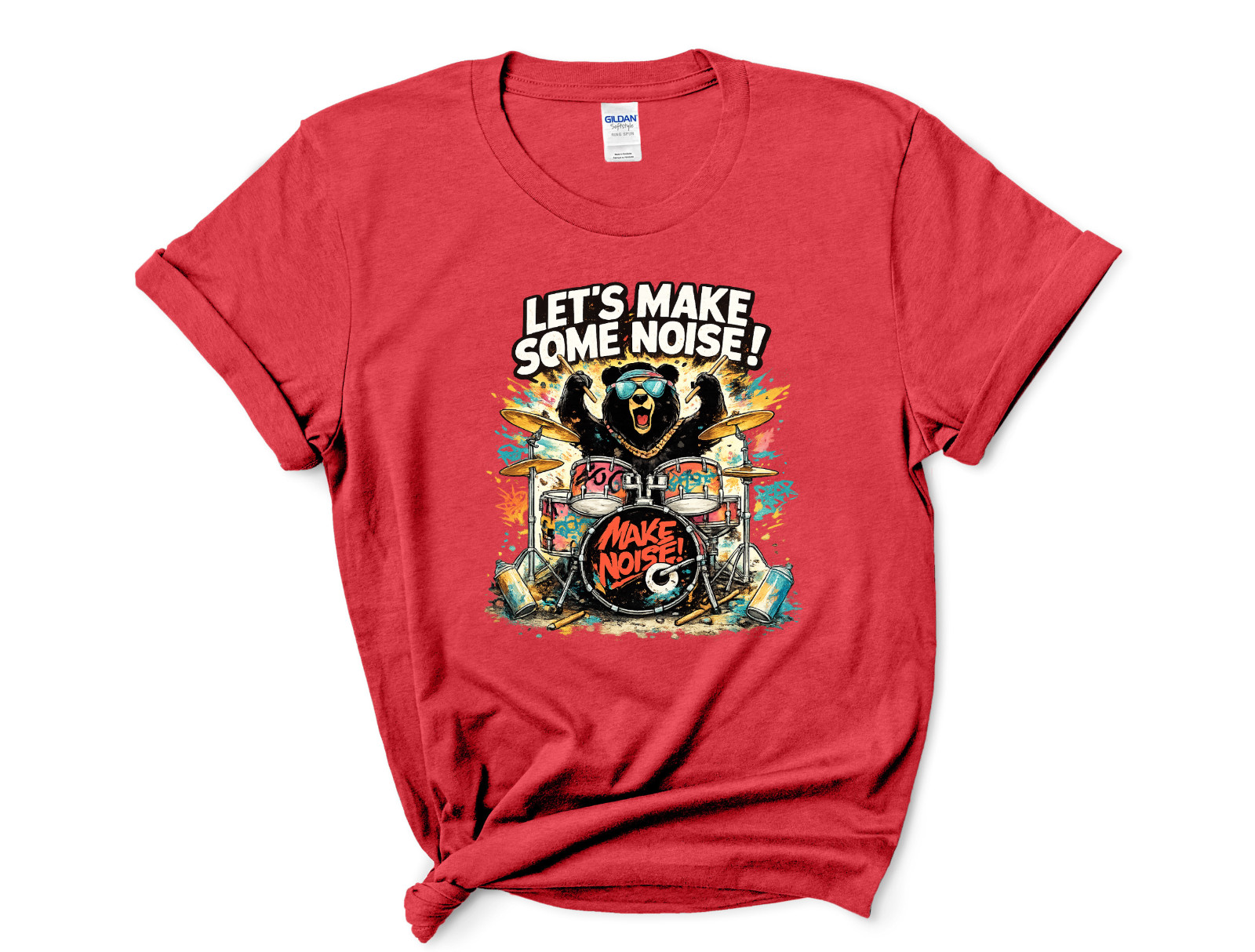 Funny Drummer Bear T-Shirt Let's Make Some Noise Music Band Graphic Tee gallery