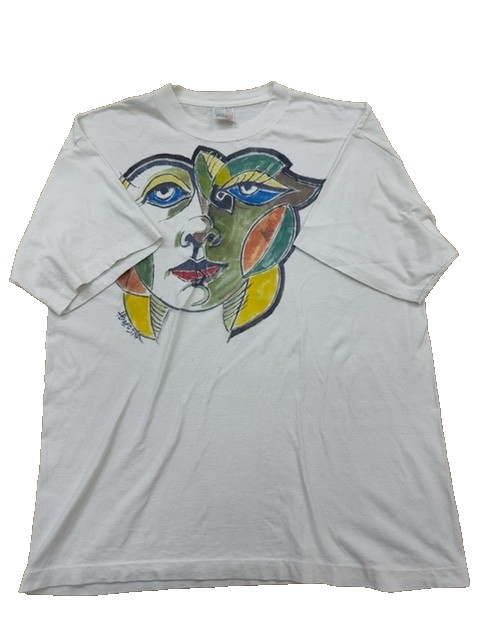 Crazy Life Unisex White Artistic Face T-Shirt Large Cotton