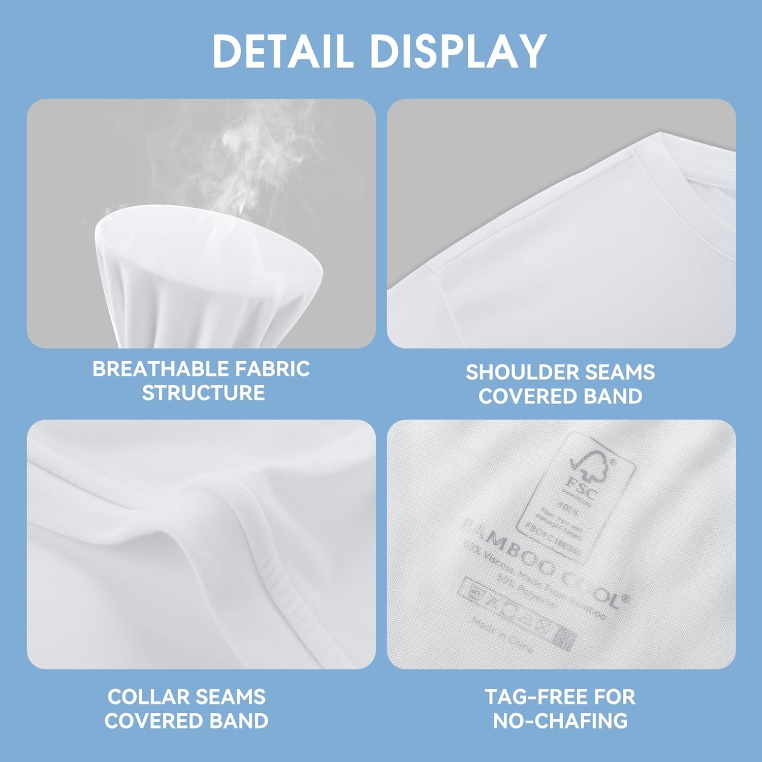 BAMBOO COOL Men Undershirts Moisture-Wicking Crewneck T Shirts, Breathable gallery