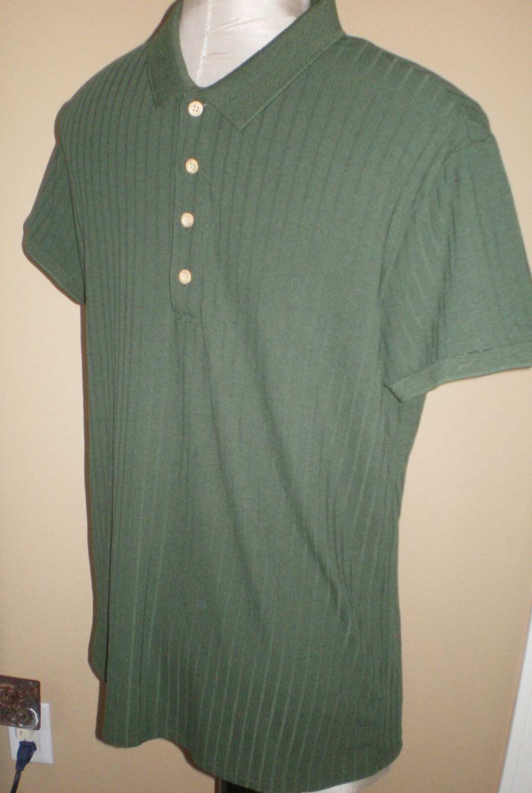 NITAGUT Mens FOREST GREEN Casual Short Sleeve Collared Ribbed Knit POLO Shirt S gallery