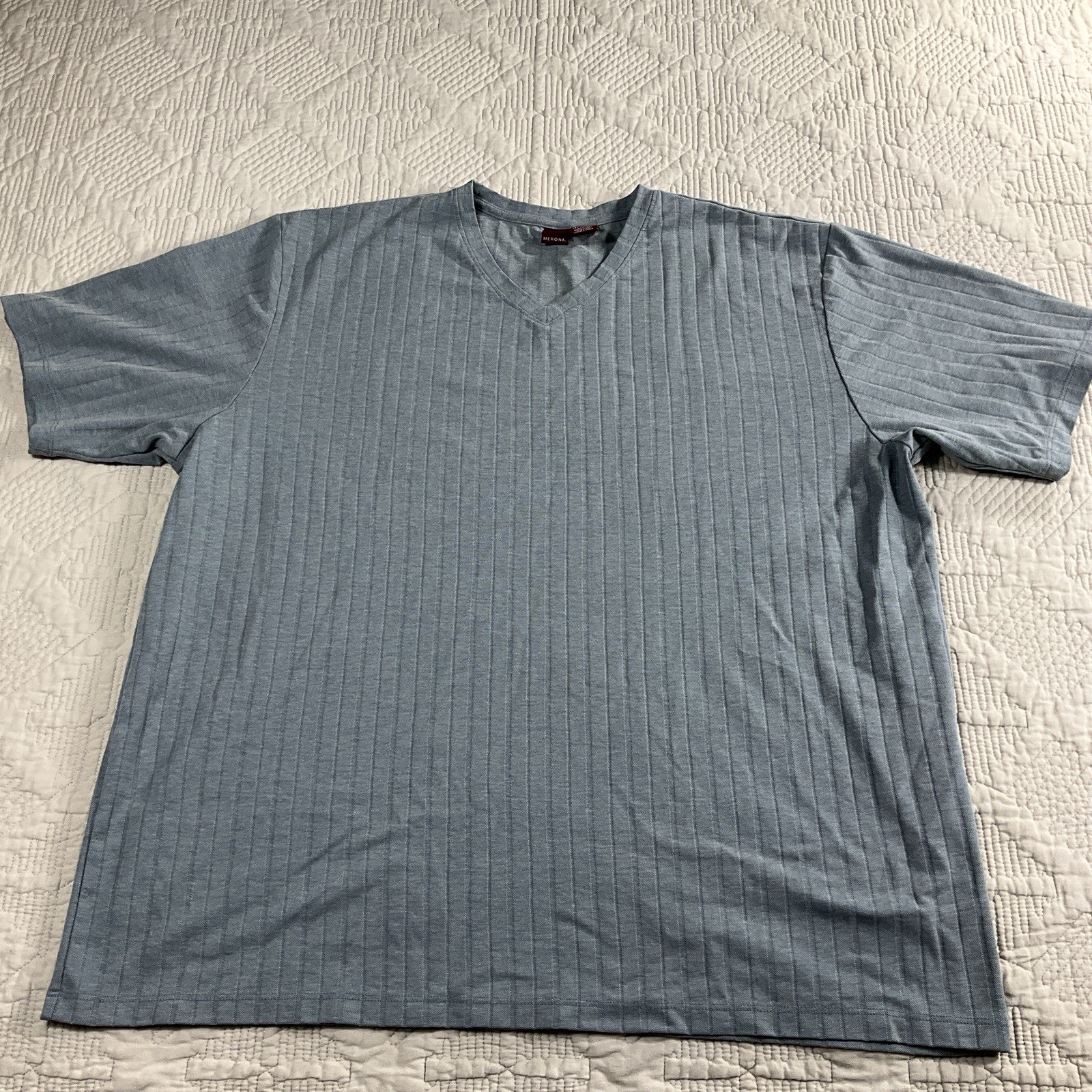 Merona Men's size XL Blue V-neck ribbed Textured t-shirt VTG gallery