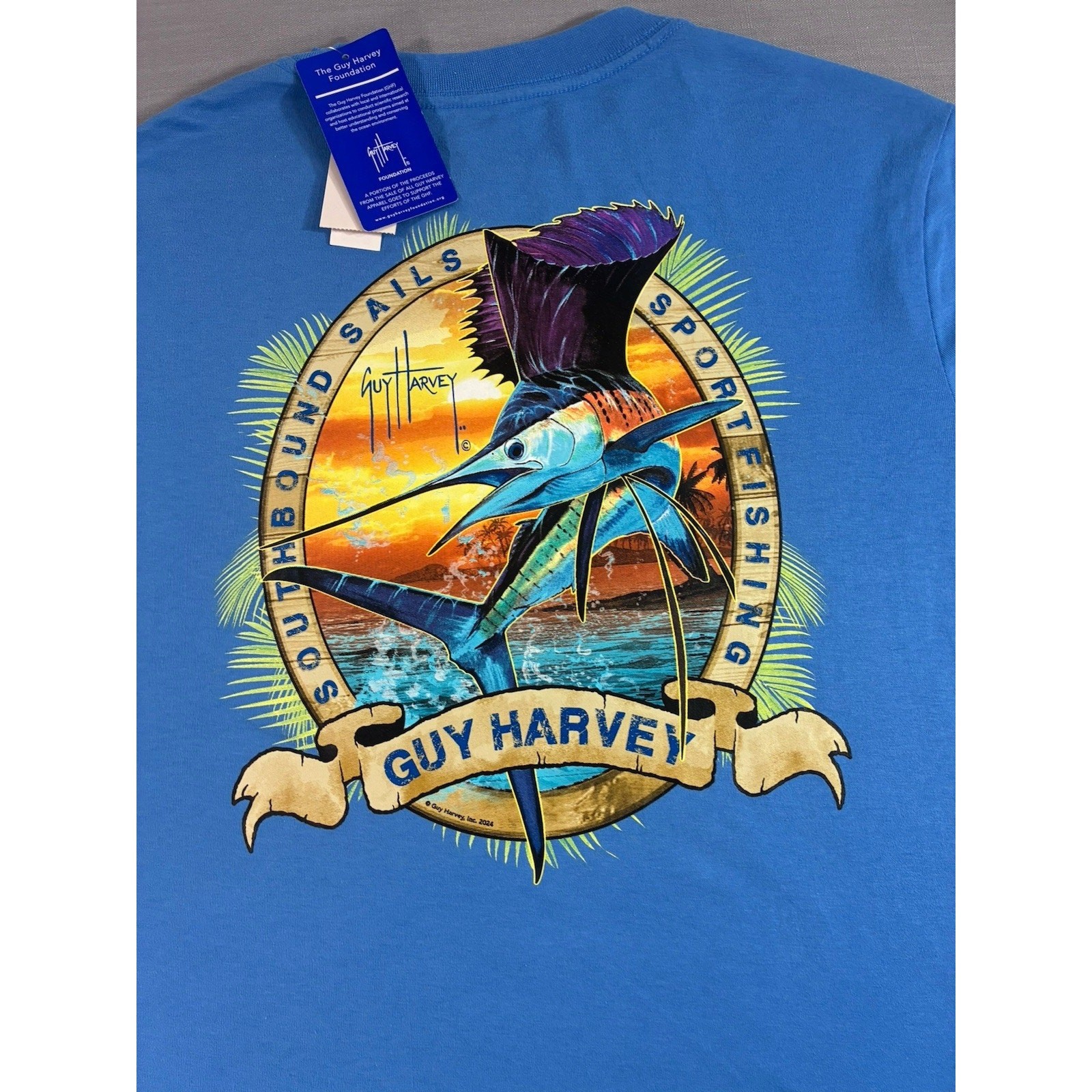 Guy Harvey Graphic Tee Men’s M Blue Marlin Fish Shirt Coastal Surf Fishing NWT gallery