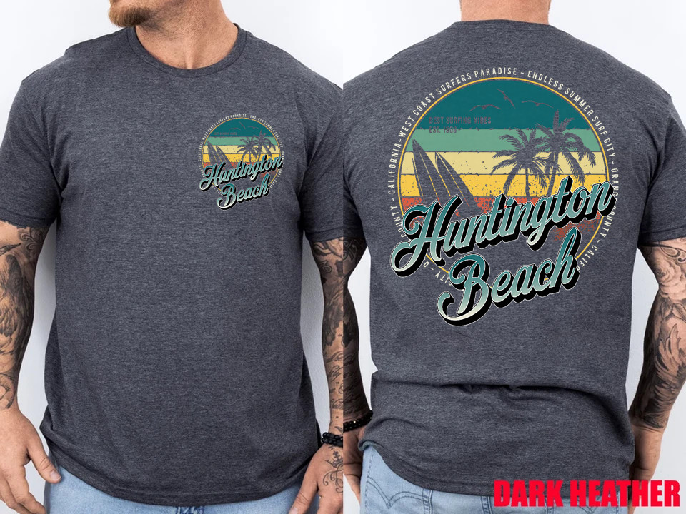 2 Sided Huntington Beach Surf City California Vintage Badge T-Shirt gallery